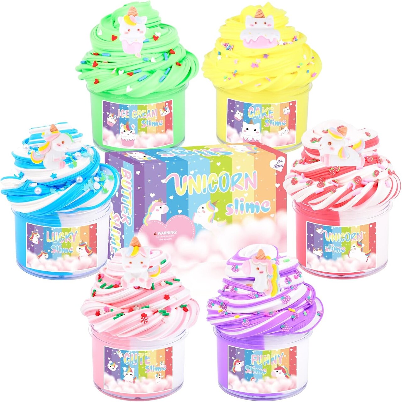 6-Pack Butter Slime Kit with Unicorn Add-Ins – Party Favor & Stress Relief Toy